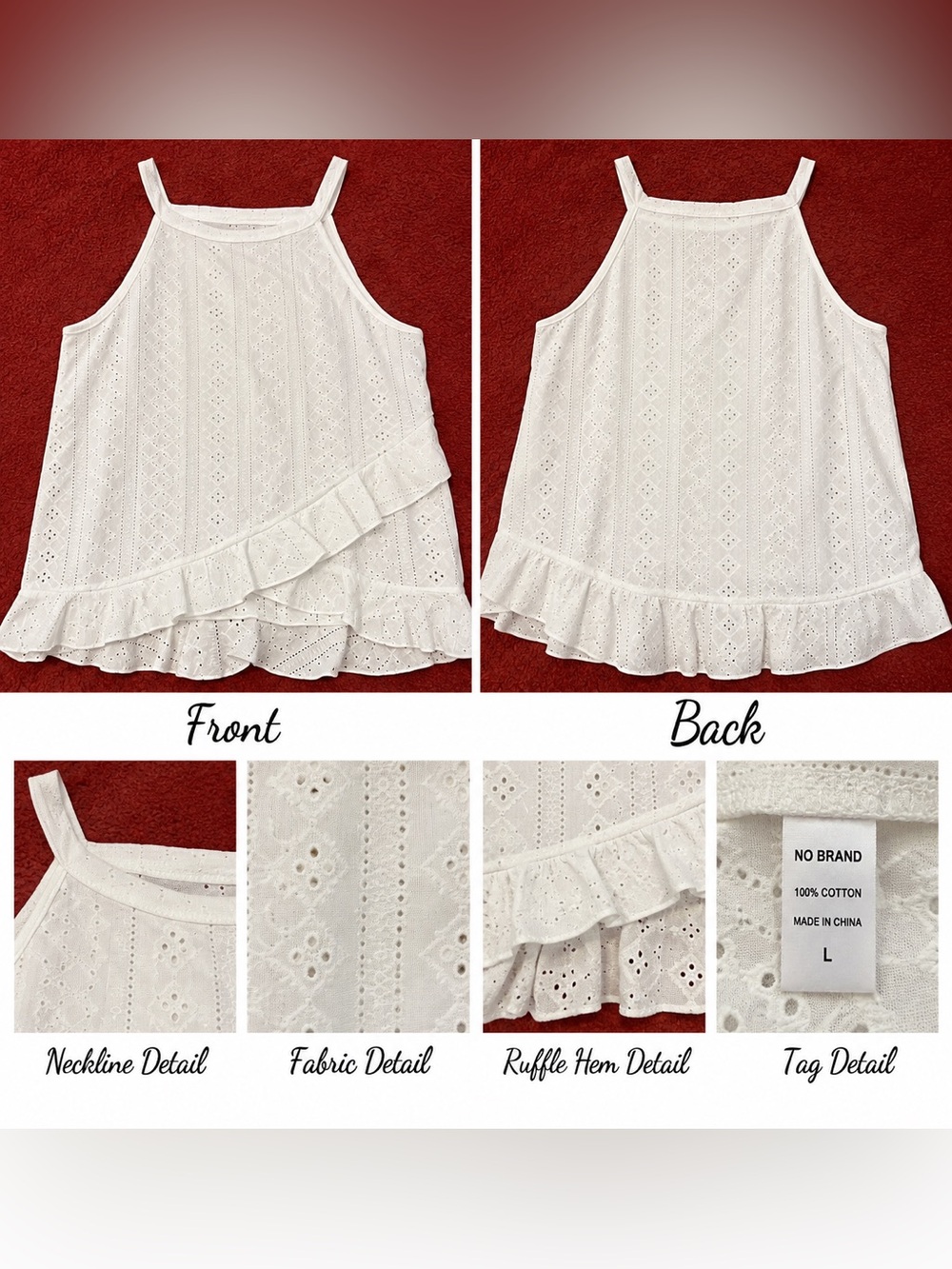 White Eyelet Ruffle Women's Top